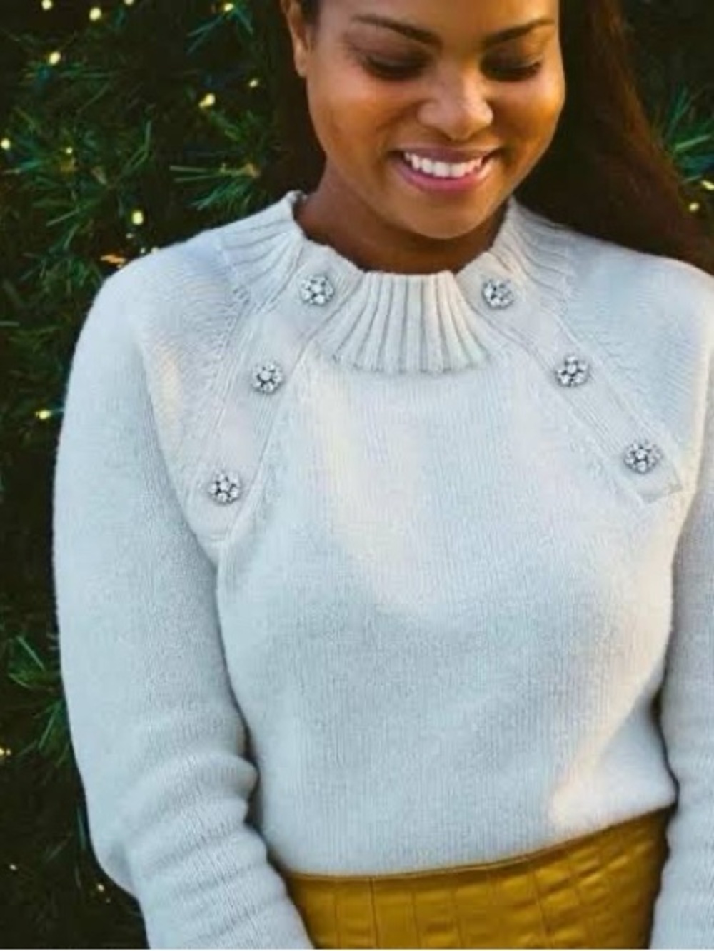 J. Crew Cream Sweater with Jeweled Buttons